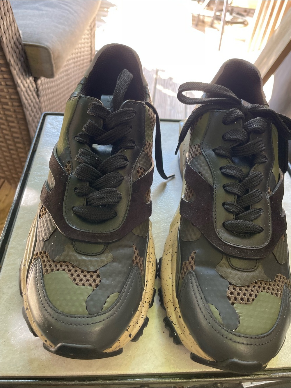 Valentino Garavani Men's Camouflage Olive and Brown Sneakers